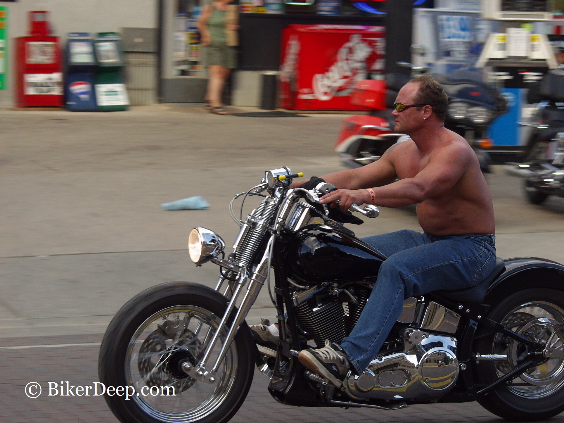 bared back motorcyclist